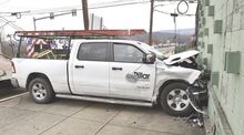 A Ram pickup hit the side of the Coblentz Corner building Wednesday in Berwick. Police say the driver was taken to Geisinger Medical Center.
