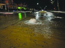 Crews worked to repair a water main break Sunday night on Market Street in Berwick.